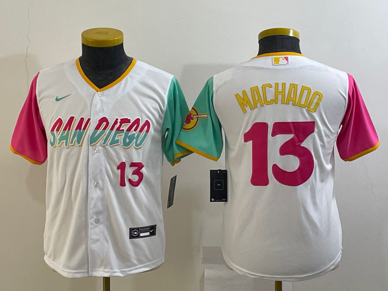 Youth San Diego Padres #13 Manny Machado 2022 White City Connect Stitched Baseball Jersey